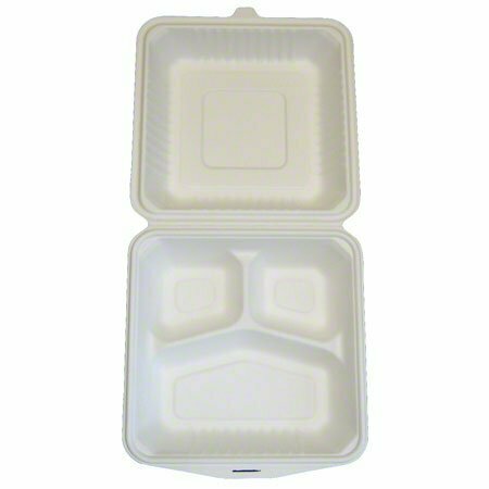 AMERICAREROYAL PrimeWare Hinged Container Molded Fiber 3-Comp 8x8x2.5, 100PK HL-83